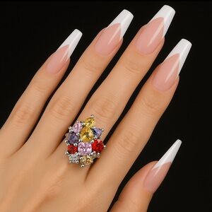 Boutique New Ela Multi-Stone Cocktail Ring • Rhodium Plated Brass • AAA CZ